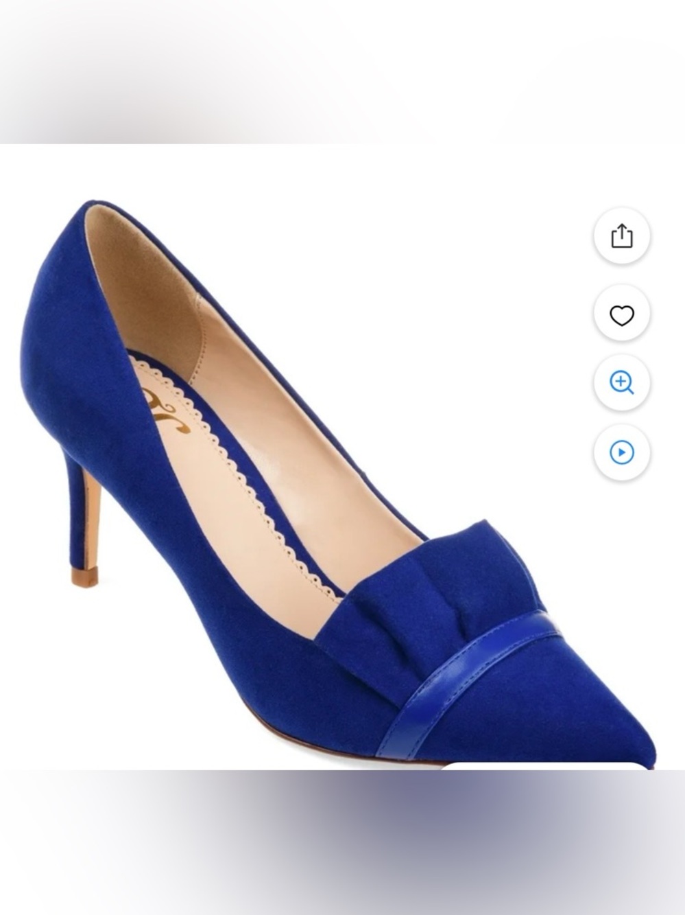 Journee Collection Royal Blue Suede Pointed Toe Pump with Pleat and Gloss Trim